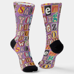 Modern Cool text effect in multi colour Purple Socks