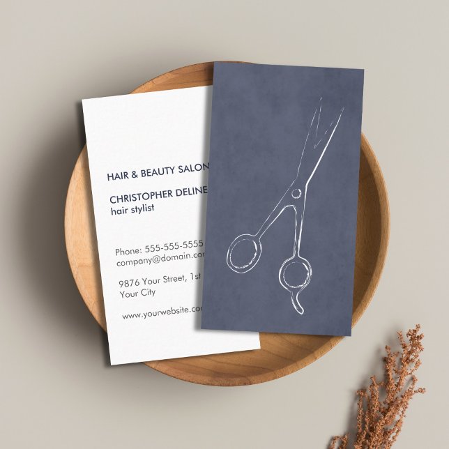 Modern Cool Textured Blue Scissor Hair Stylist Business Card (Creator Uploaded)