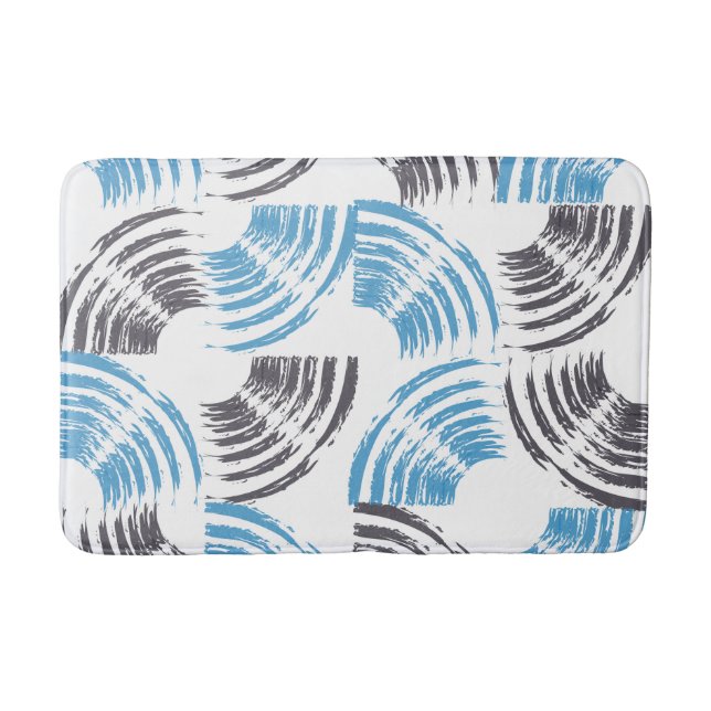 Modern, cool, trendy blue abstract brush strokes bath mat (Front)