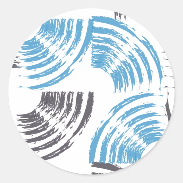 Modern, cool, trendy blue abstract brush strokes classic round sticker (Front)