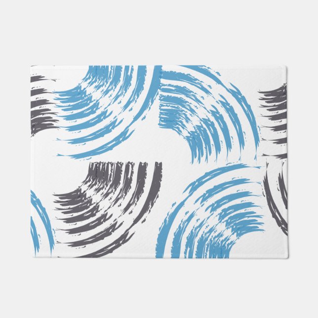Modern, cool, trendy blue abstract brush strokes doormat (Front)