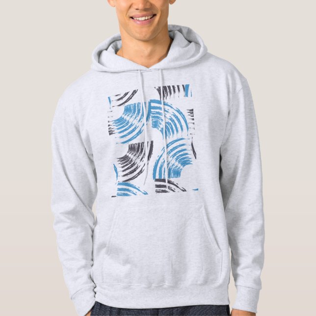 Modern, cool, trendy blue abstract brush strokes hoodie (Front)