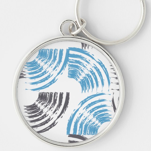 Modern, cool, trendy blue abstract brush strokes key ring (Front)
