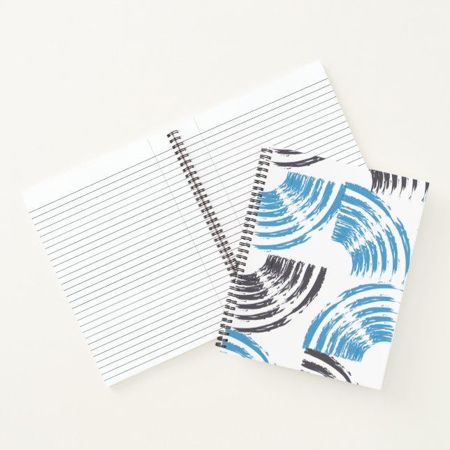 Modern, cool, trendy blue abstract brush strokes notebook (Inside)