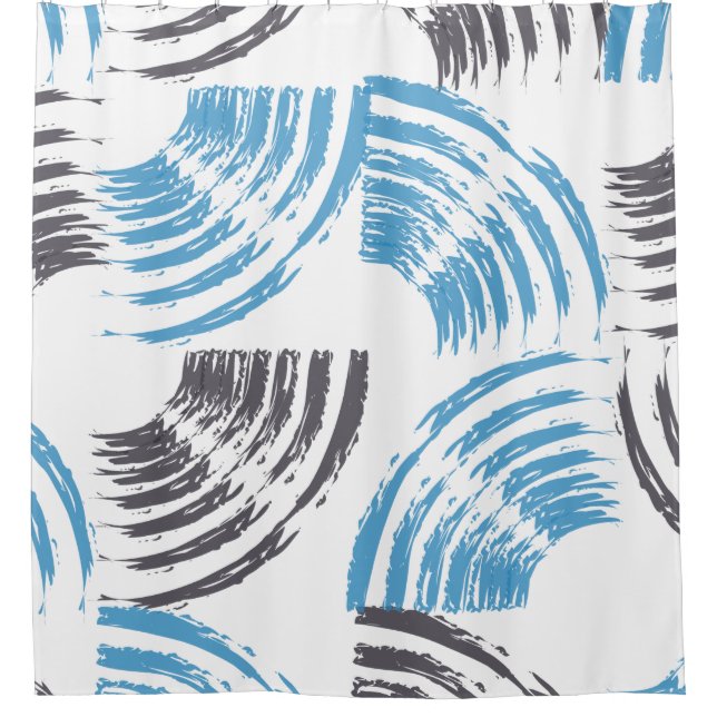 Modern, cool, trendy blue abstract brush strokes shower curtain (Front)