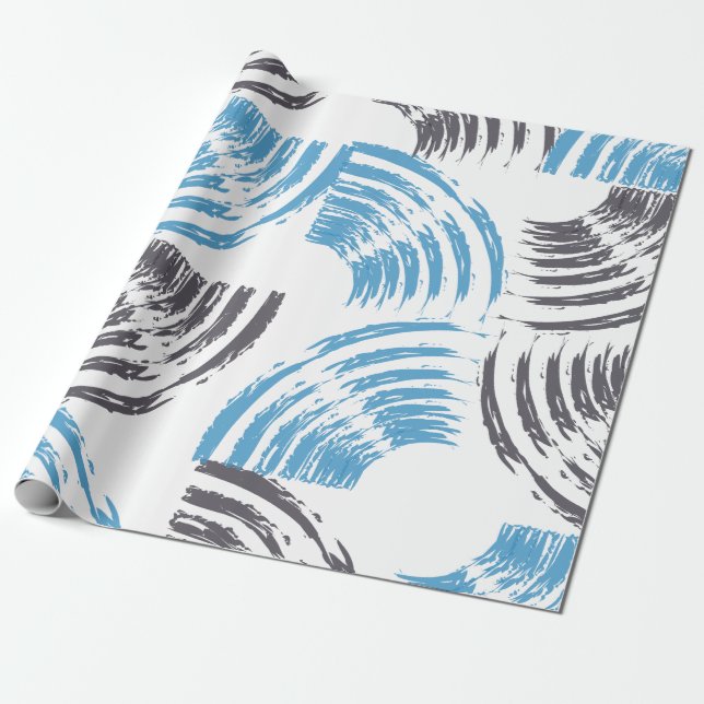 Modern, cool, trendy blue abstract brush strokes wrapping paper (Unrolled)