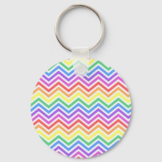 Modern, cool, trendy colourful rainbow chevron key ring (Front)
