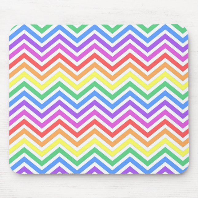Modern, cool, trendy colourful rainbow chevron mouse mat (Front)