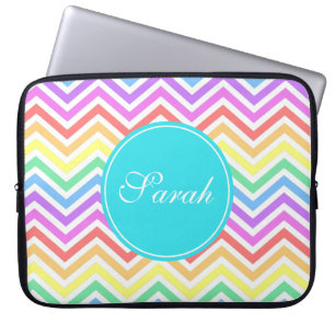 Modern, cool, trendy  rainbow chevron monogram laptop sleeve