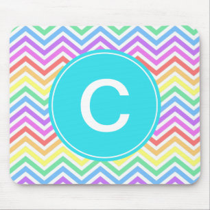 Modern, cool, trendy  rainbow chevron monogram mouse mat