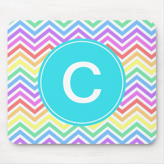 Modern, cool, trendy  rainbow chevron monogram mouse mat (Front)