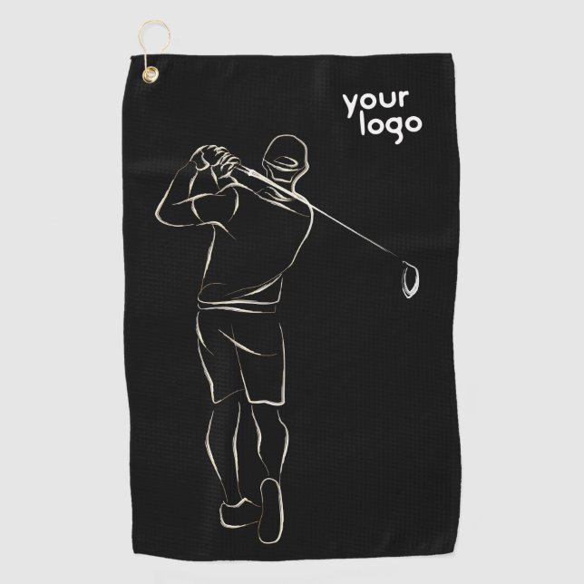 Modern Cool Unique Black Print Design Custom Logo Golf Towel (Front)