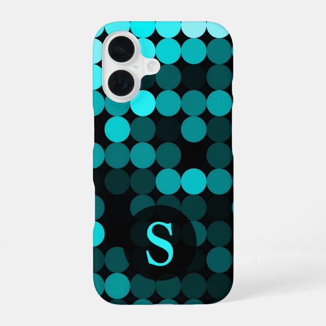 Modern Cool Unique Turquoise Dots Pattern Monogram iPhone 16 Case (Back)