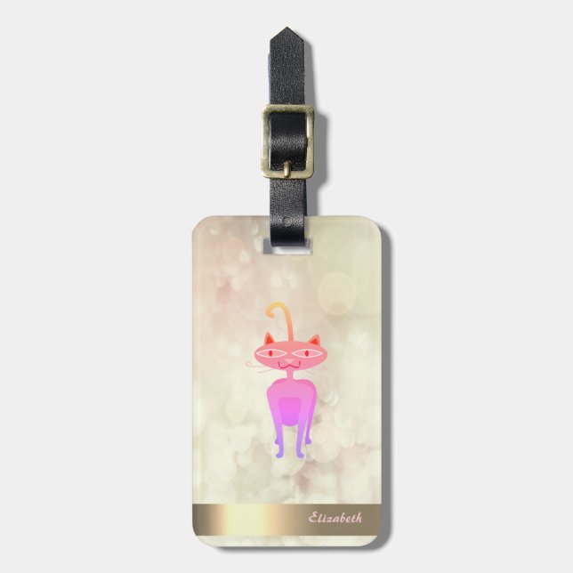 Modern Cool Whimsical Cat ,Bokeh - Personalised Luggage Tag (Front Vertical)