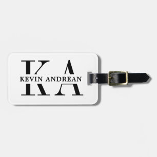 Modern Cool White Black Monogram Luggage Tag