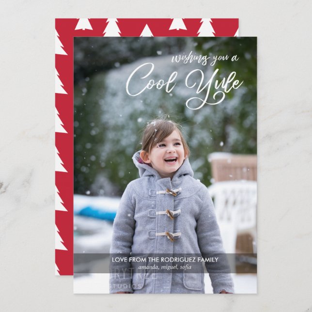 Modern Cool Yule Script Custom Photo Christmas Holiday Card (Front/Back)