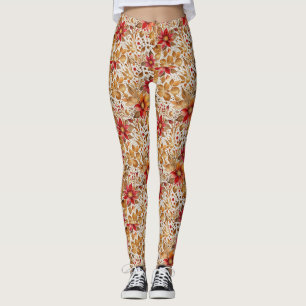 Modern Copper and Gold Floral Leggings