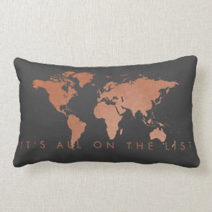 Modern Copper and Grey World Map Pillow