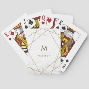 Modern Copper and Marble Geometric Monogram Playing Cards