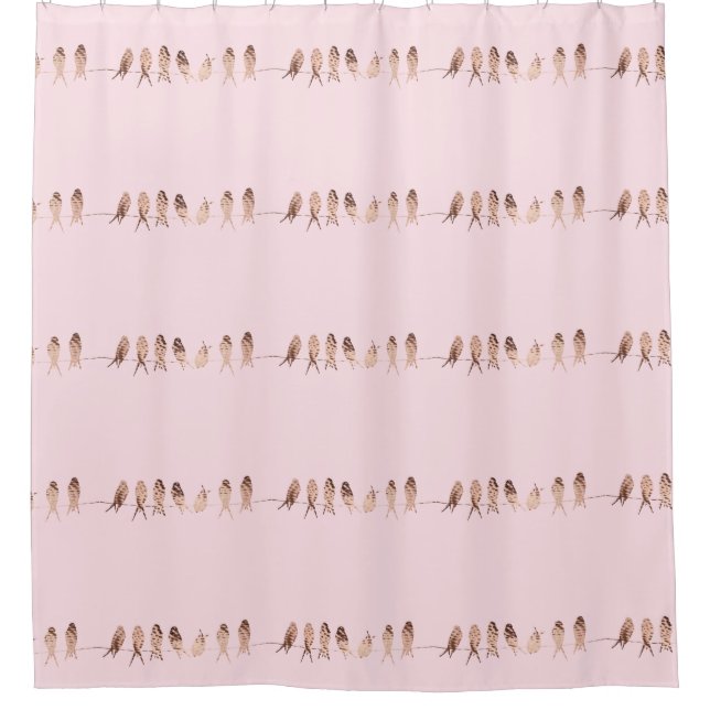 Modern Copper Birds on A Wire Pink Shower Curtain (Front)