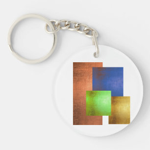 Modern Copper Blue Green Gold Art Keychain
