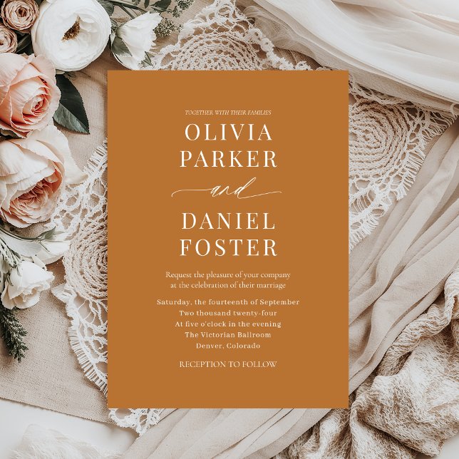 Modern Copper Bronze Boho Minimalist Wedding Invitation (Creator Uploaded)