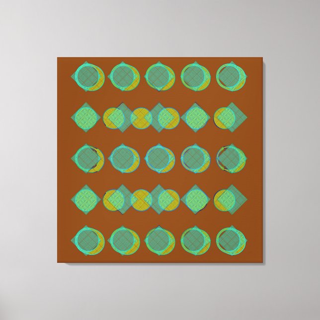 Modern Copper Brown Green Circles Diamonds Pattern Canvas Print (Front)