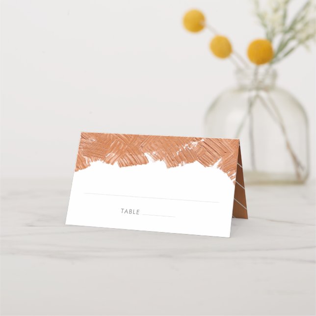 Modern Copper Brush Stroke Place Cards (Front)