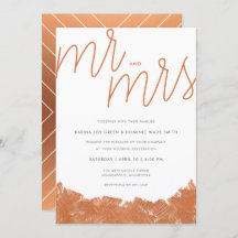 Modern Copper Brush Stroke Wedding Invitation