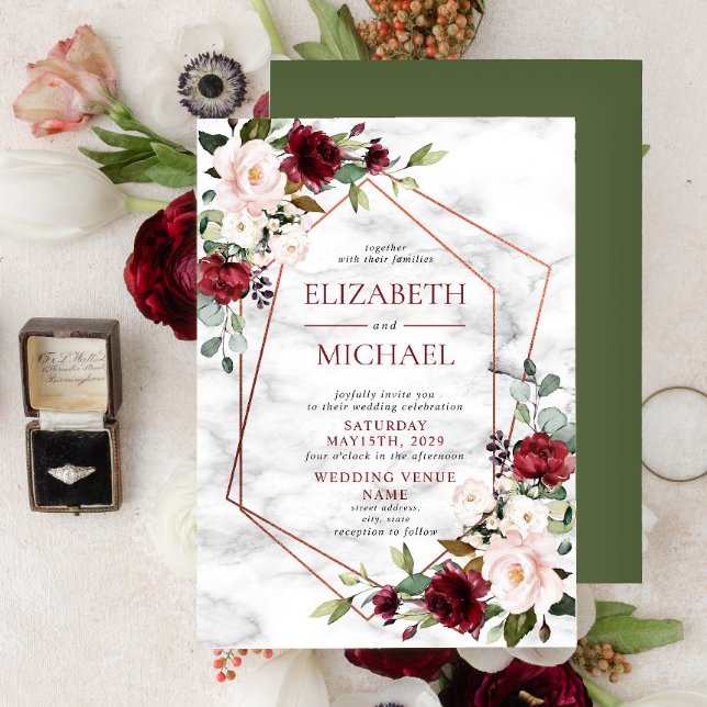 Modern Copper Geometric Burgundy Elegant Wedding Invitation (Creator Uploaded)