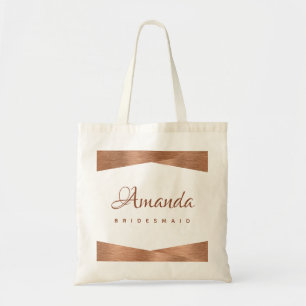 Modern Copper Geometric Calligraphic Bridesmaid Tote Bag
