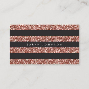 Modern Copper Glitter Black Stripes Hair Stylist Business Card