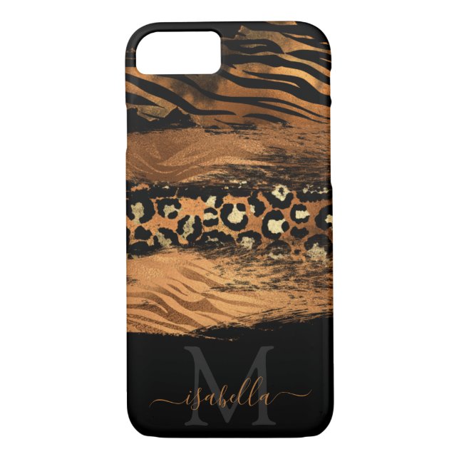 Modern Copper Glitter Script Monogrammed Case-Mate iPhone Case (Back)