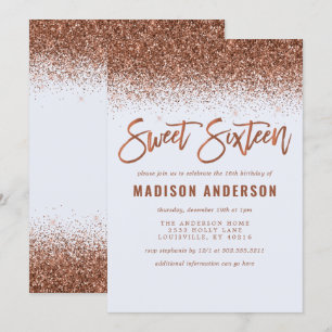 Modern Copper Glitter Sweet 16 Birthday Party Invitation