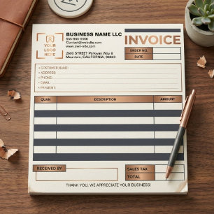 Modern Copper Invoice Sales Receipt   Custom Logo Notepad