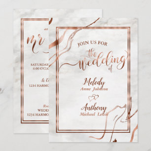 Modern Copper & Italian Marble Wedding Inspiration Invitation