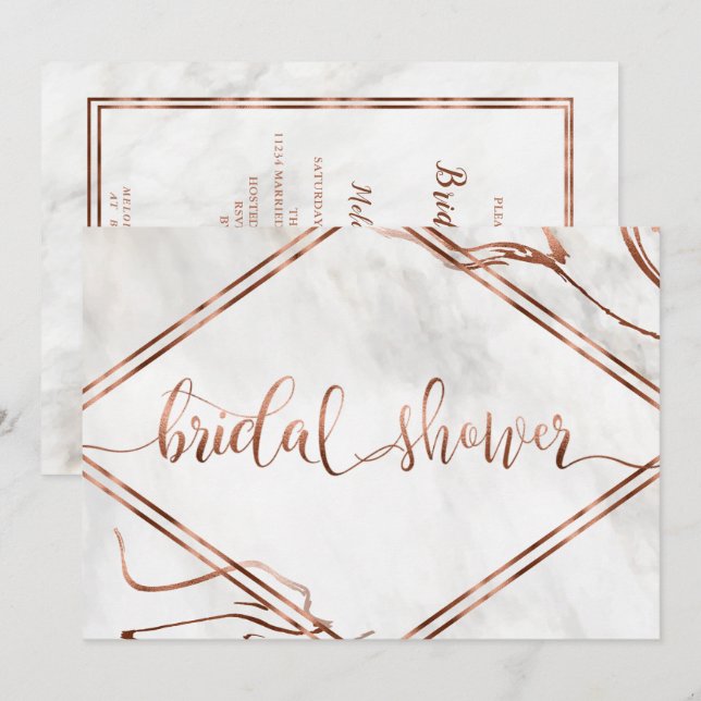 Modern Copper & Italian Marble Wedding Inspiration Invitation (Front/Back)