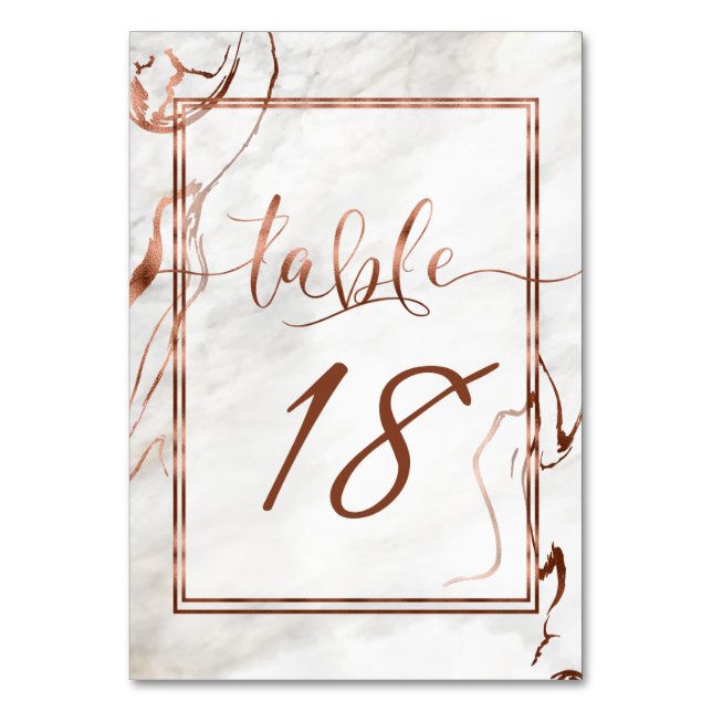 Modern Copper & Italian Marble Wedding Inspiration Table Number (Front)