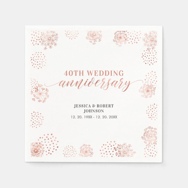 Modern Copper Red 40th Wedding Anniversary Party Napkin (Front)