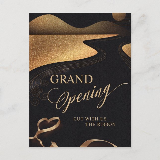 Modern Copper Ribbon Glitter Grand Opening Invitation Postcard (Front)