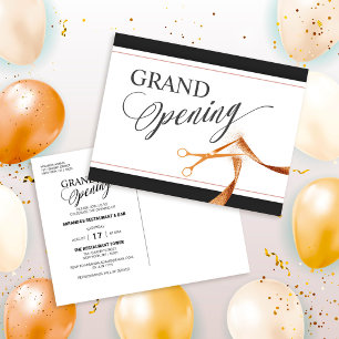 Modern Copper Ribbon Scissors Grand Opening Invitation Postcard