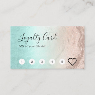 Modern copper rose gold glitter mint makeup artist loyalty card