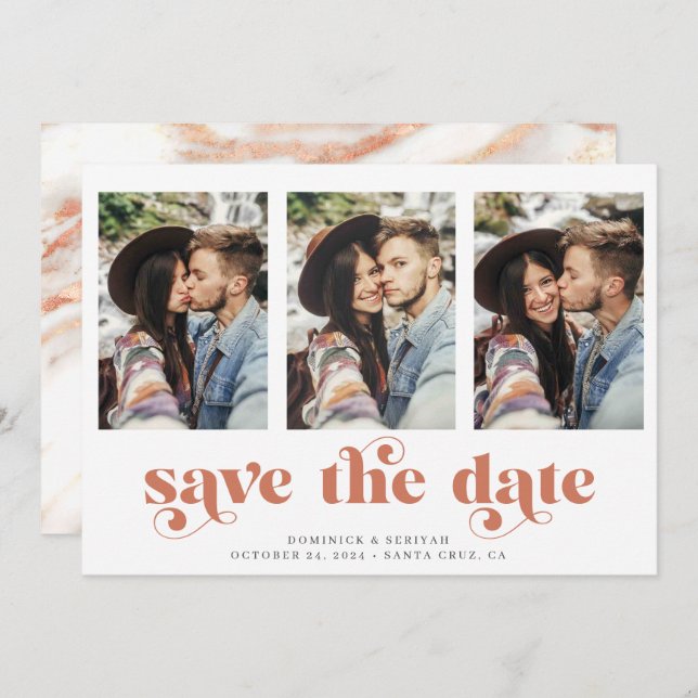 Modern Copper Rose Gold Marble Save the Date (Front/Back)