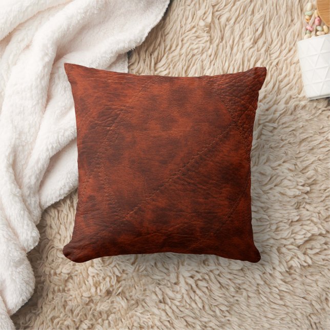 Modern Copper Rust Faux Stitched Leather  Cushion (Blanket)