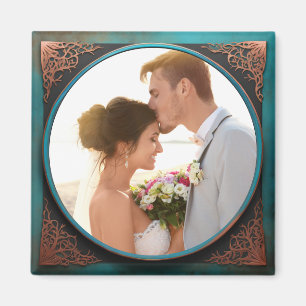 Modern Copper Turquois Wedding Memory Anchor Magnet