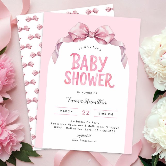Modern Coquette Bow Baby Shower Invitation – Cute  (Pink Baby Shower invitation)
