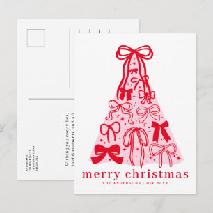 Modern Coquette Bow Merry Christmas Postcard
