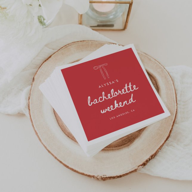 Modern Coquette Bow Script Bachelorette Weekend Napkin (Creator Uploaded)