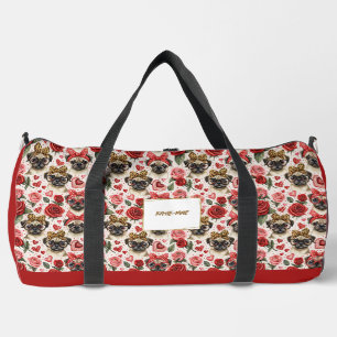 Modern Coquette Pug Dog Pattern Personalised Duffle Bag