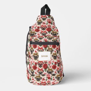 Modern Coquette Pug Dog Pattern Personalised  Sling Bag